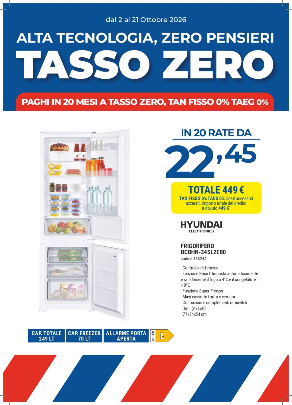FRIGO INCASSO HYUNDAI COMBINATO BCBHN-34SL2EB0